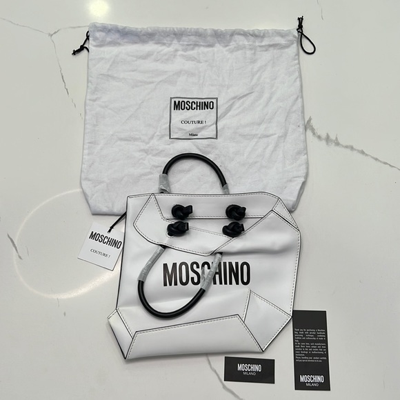 Moschino Couture Jeremy Scott WHITE BLACK CLUTCH FOLDED SHOPPING BAG ILLUSION - Picture 5 of 16